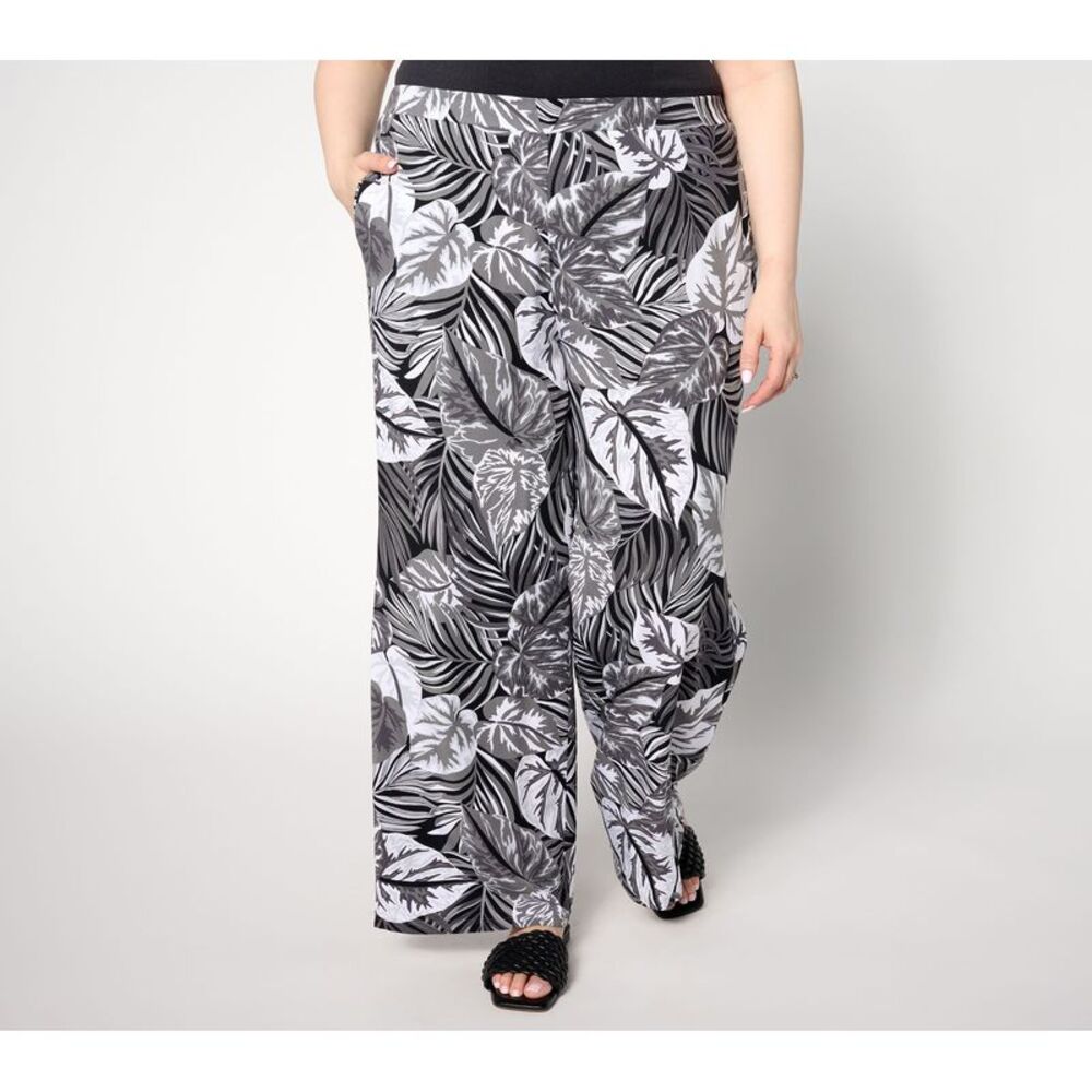 Women Control Women's Petite Pants P2XS Runway Silk Blend Wide Leg Black A648910